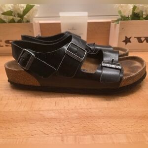 Birkenstock Milano Sandals 3 Strap Amalfi Black Leather Soft-footbed Mens 43
